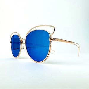 Blue Mirrored Rose-Gold Metal Frame Aviator Sunglasses NWT